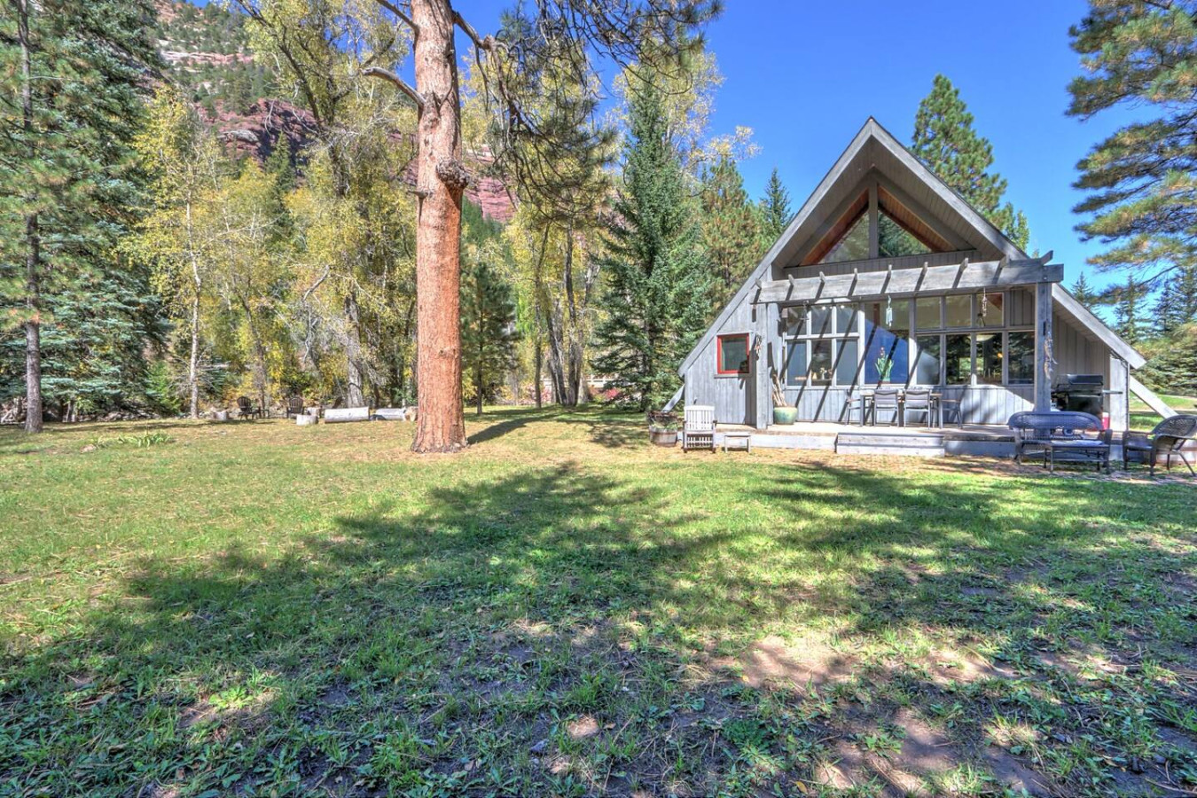 View of back of cabin from river