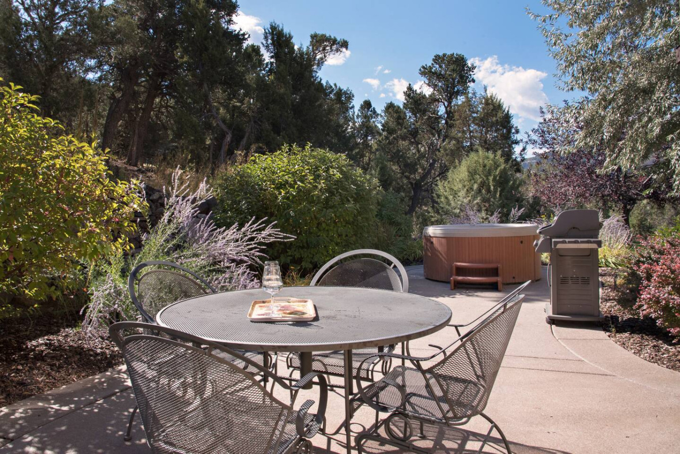 Outdoor seating area and hot tub