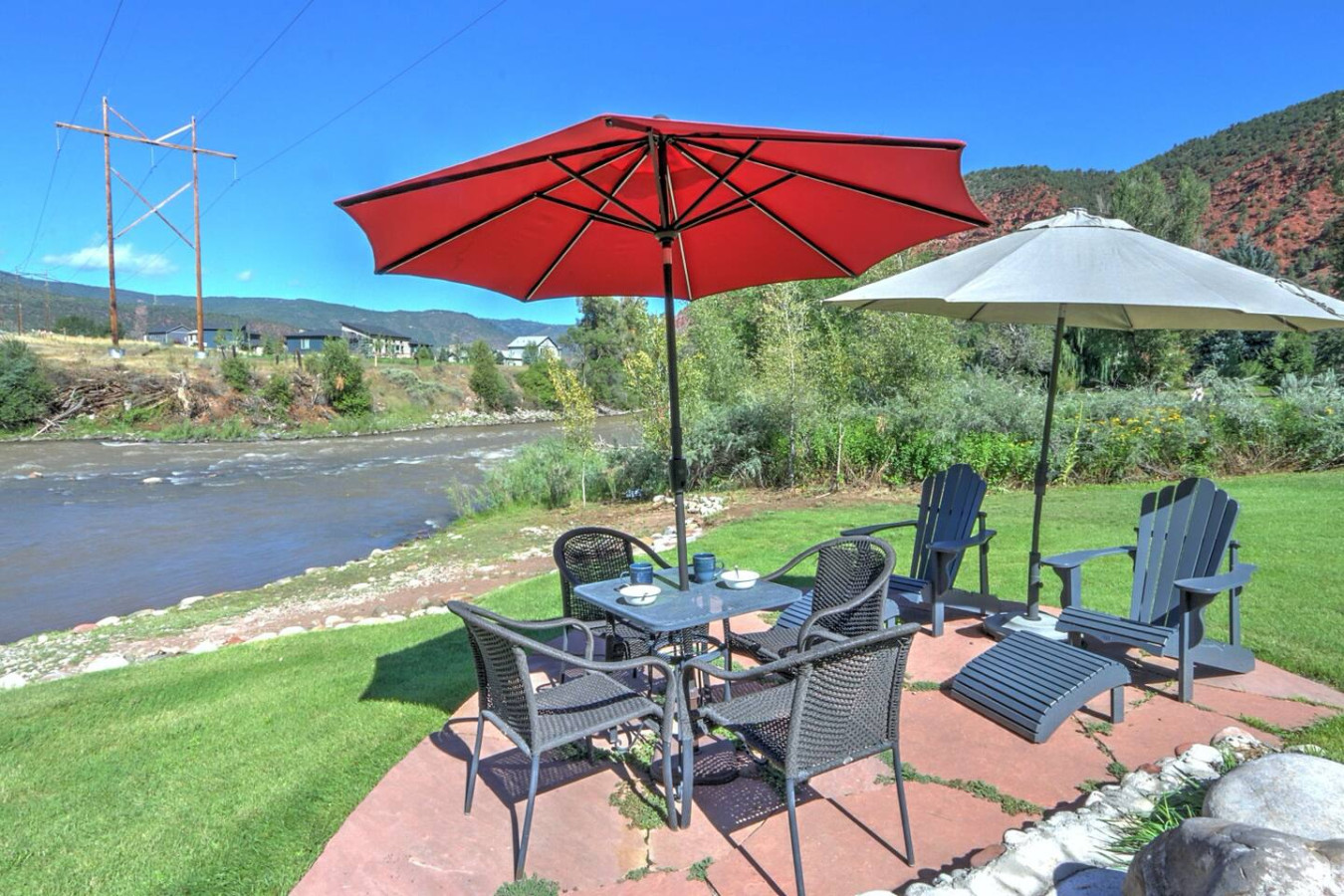 Riverside dining and seating area