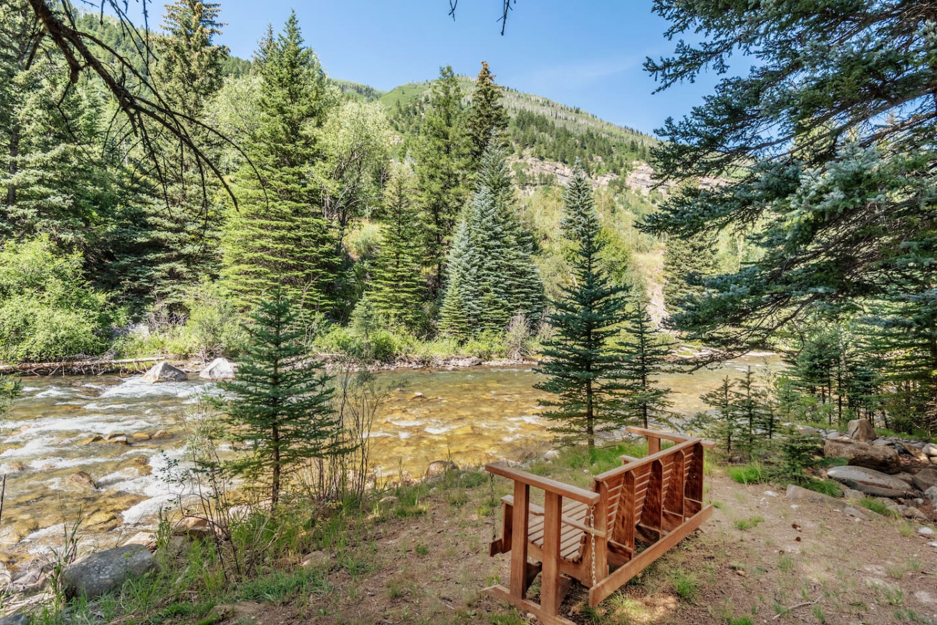 Outdoor seating near river
