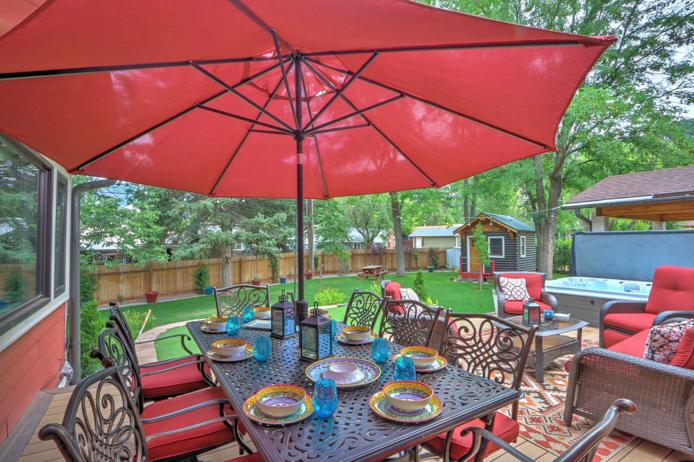 Patio dining and mountain views