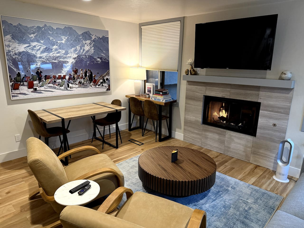 Living room with gas fireplace and flat screen TV