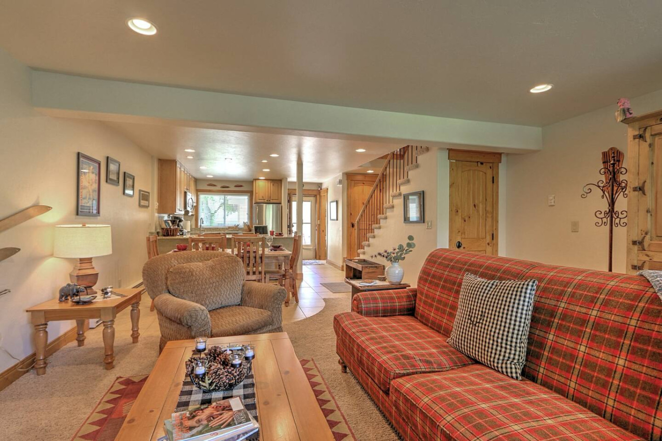 View of living room and dining area from back patio door