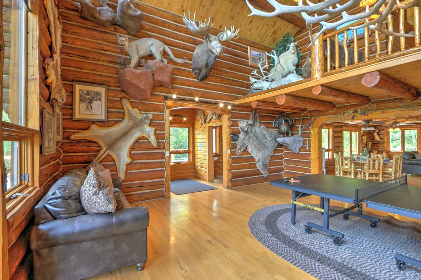 Great room with taxidermy decor