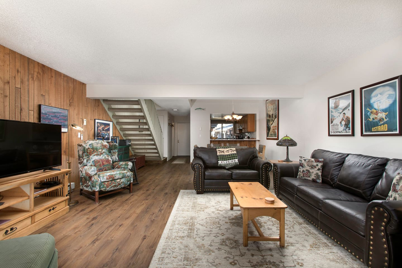 View of open floor plan; living room, dining area and kitchen
