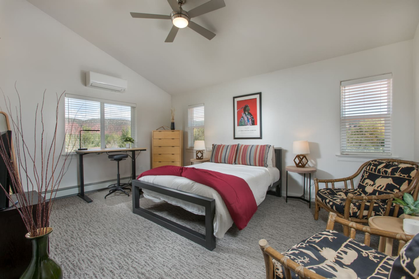 Primary Bedroom with Queen Size Bed, TV,  and Sitting Area
