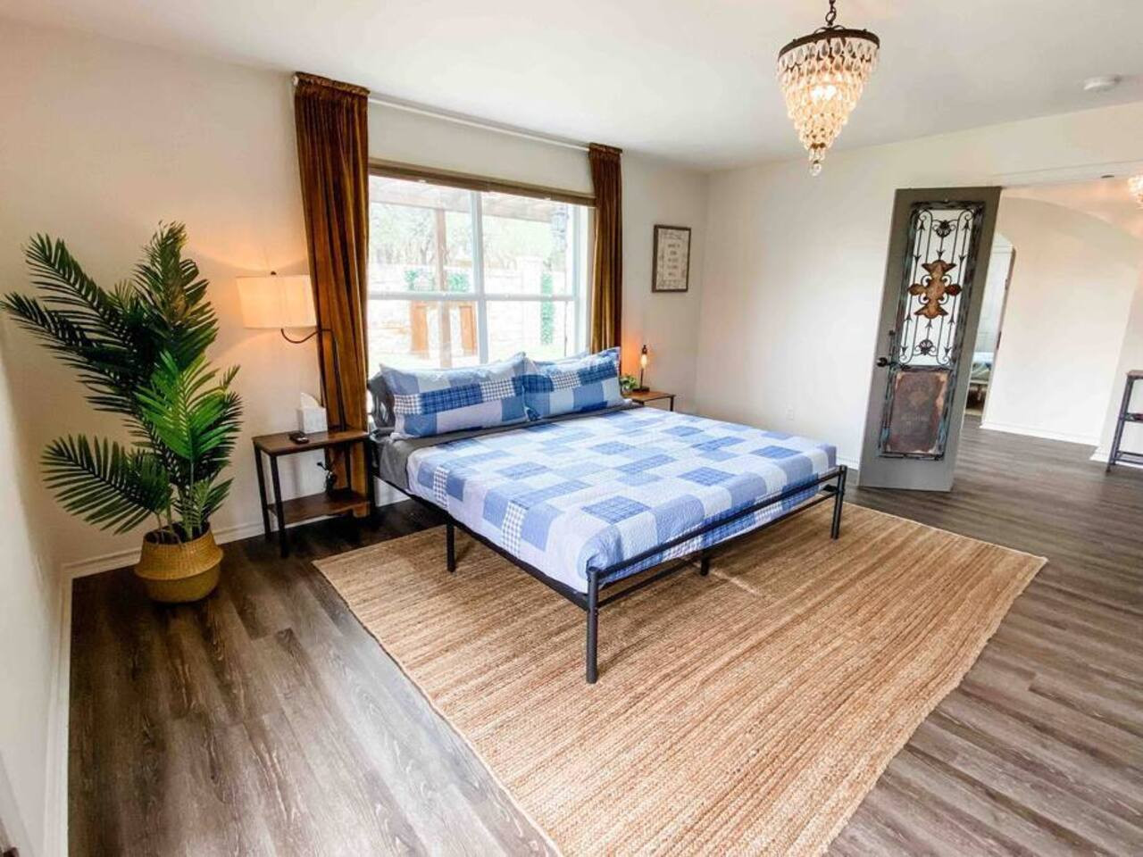 King bedroom • memory foam bed •65 inch Smart TV with streaming capabilities. No cable.