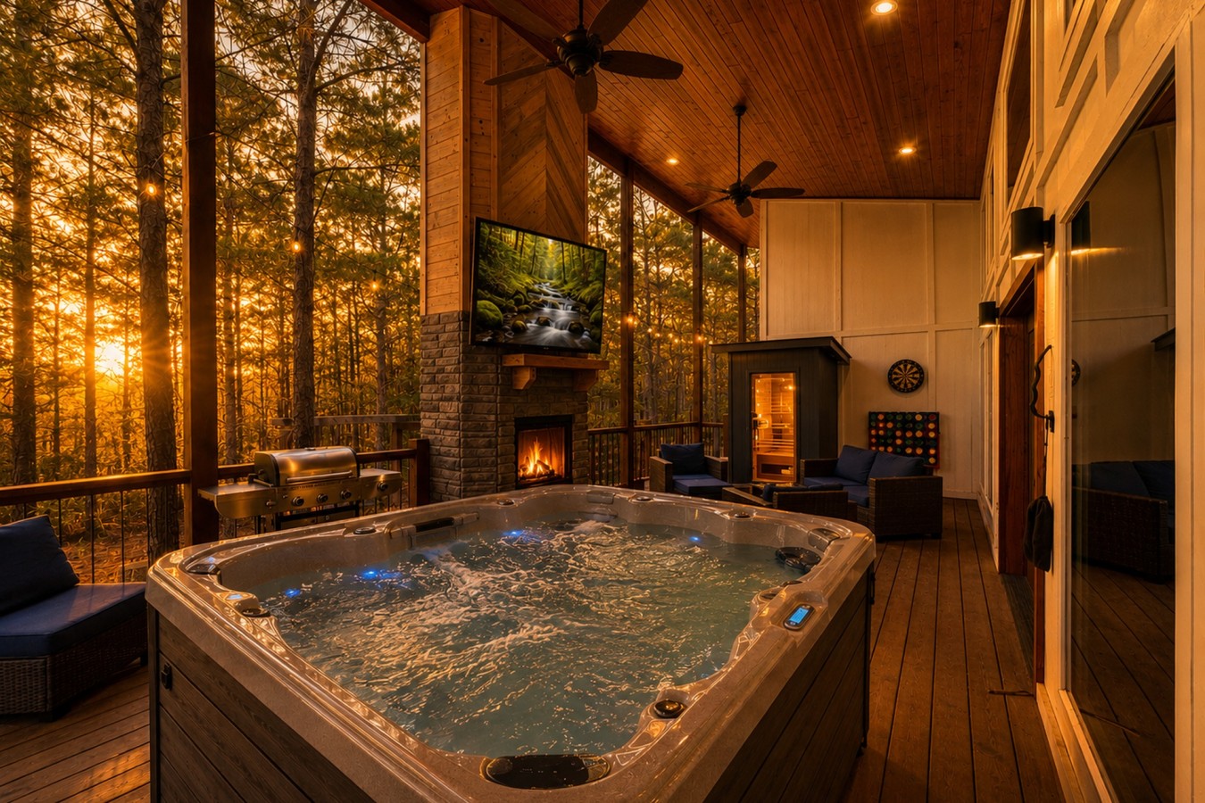 Luxury Cabin, Hot Tub, Sauna & Arcade, Sleeps 8