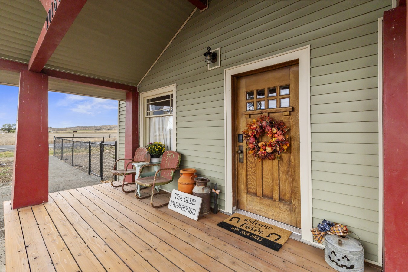 The front porch of the Old Merrill Farmhouse