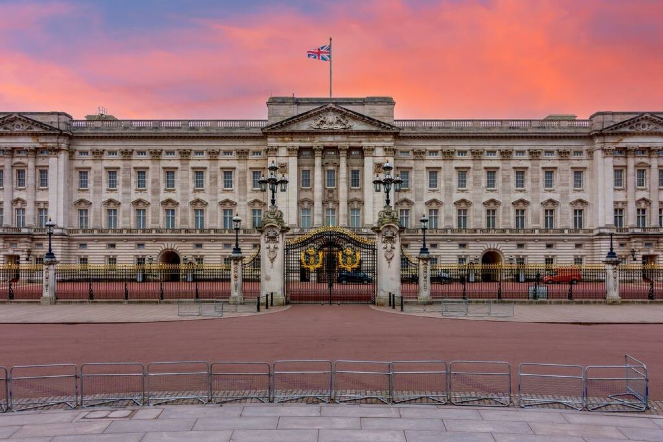 Buckingham Palace — the royal residence, with the Changing of the Guard ceremony.