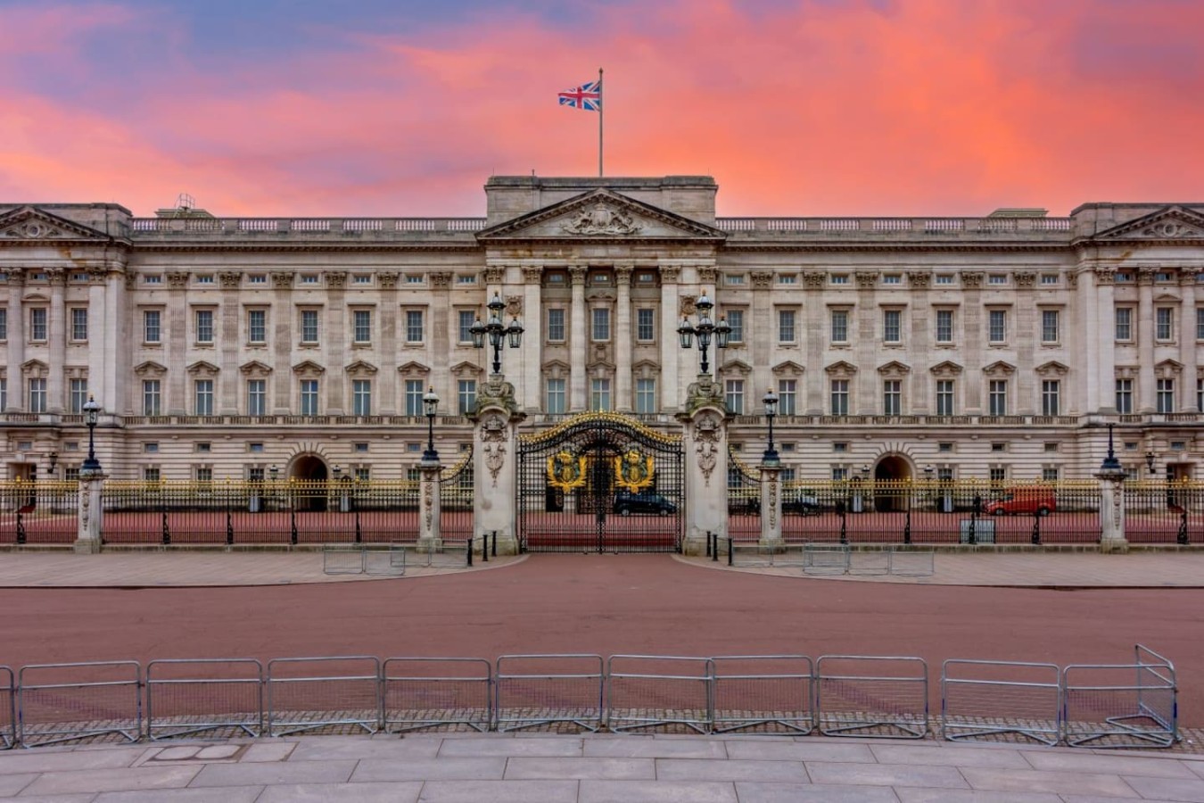 Buckingham Palace — the royal residence, with the Changing of the Guard ceremony.
