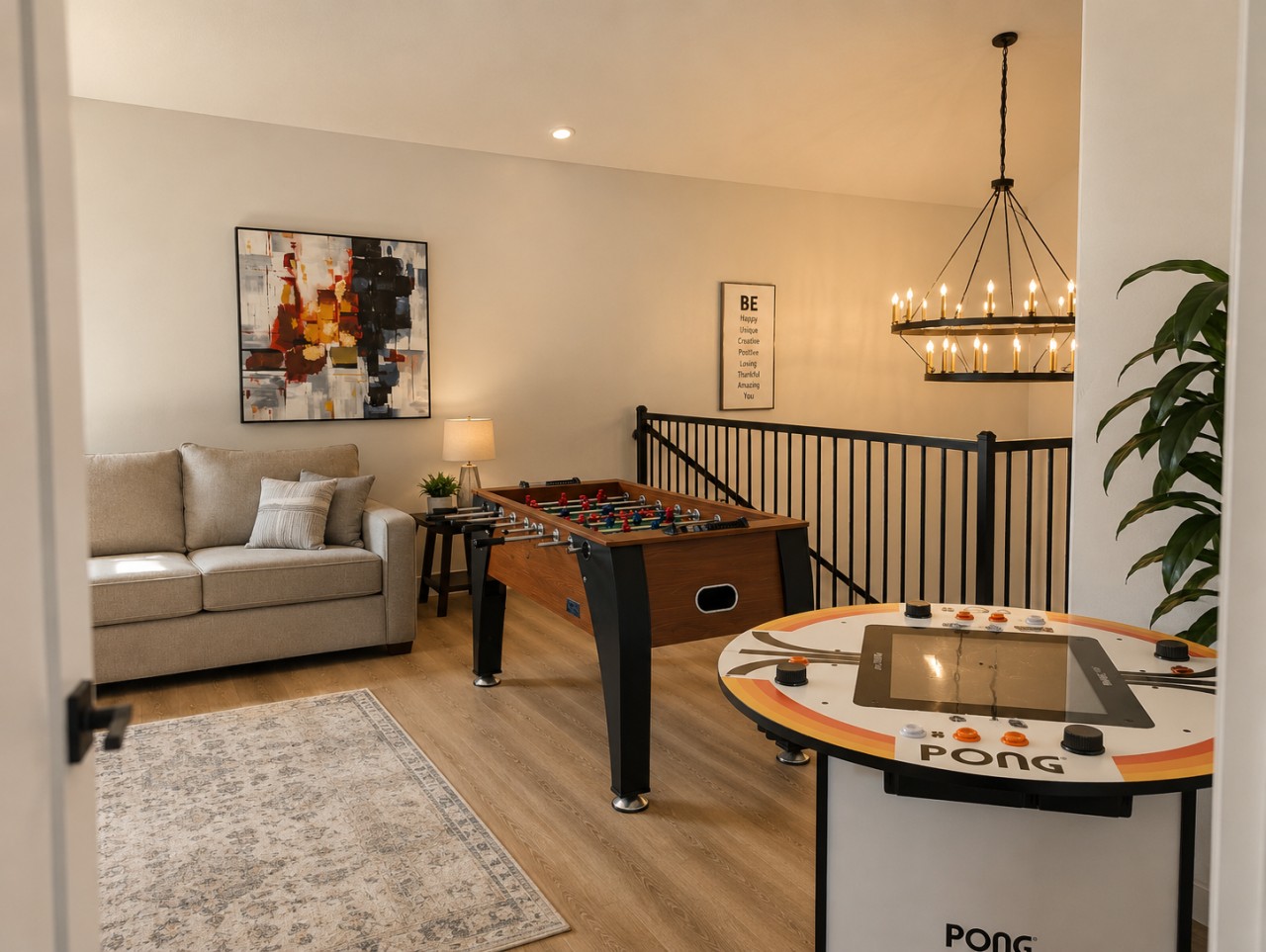 Upstairs Main House - Living Area With Arcade Game and Pool Table