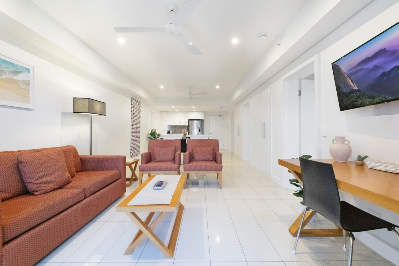 ZEN SUN CITY Cozy 2-BR/2-BA Ocean View Retreat - Experience the comfort of our stylish living room, where every detail is thoughtfully arranged