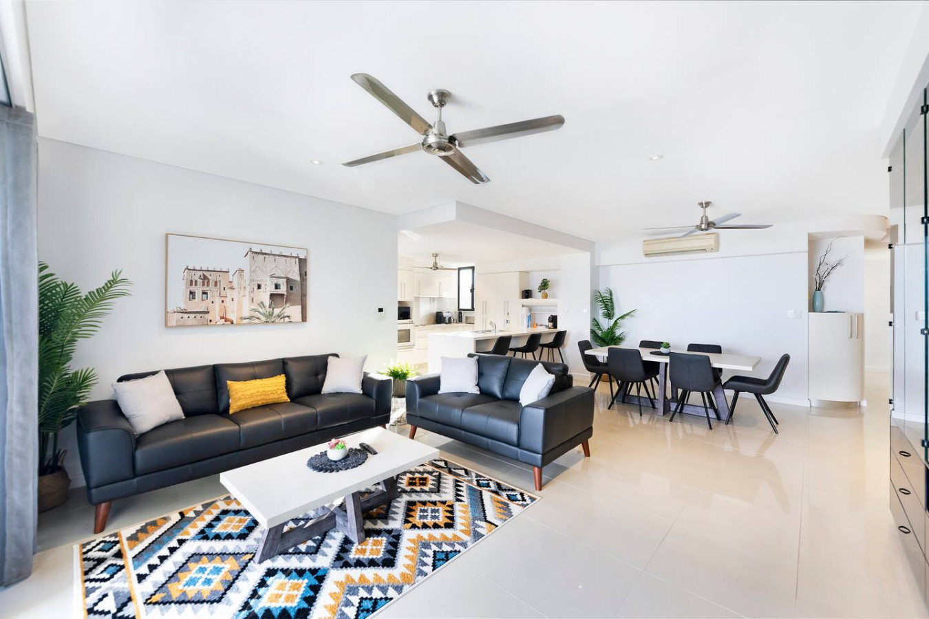 ZEN AT ARKABA 3BR Luxury Waterfront Apt Pool + BBQ - Sophisticated living room with a designer sofa