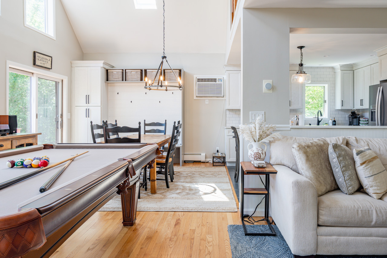 Open kitchen/dining/living space