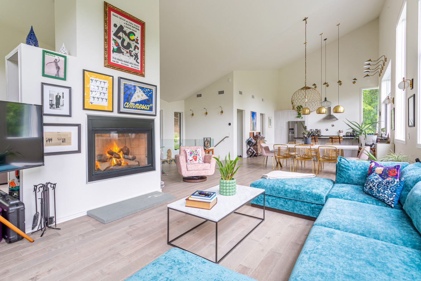 Immerse into the warmth of the fireplace