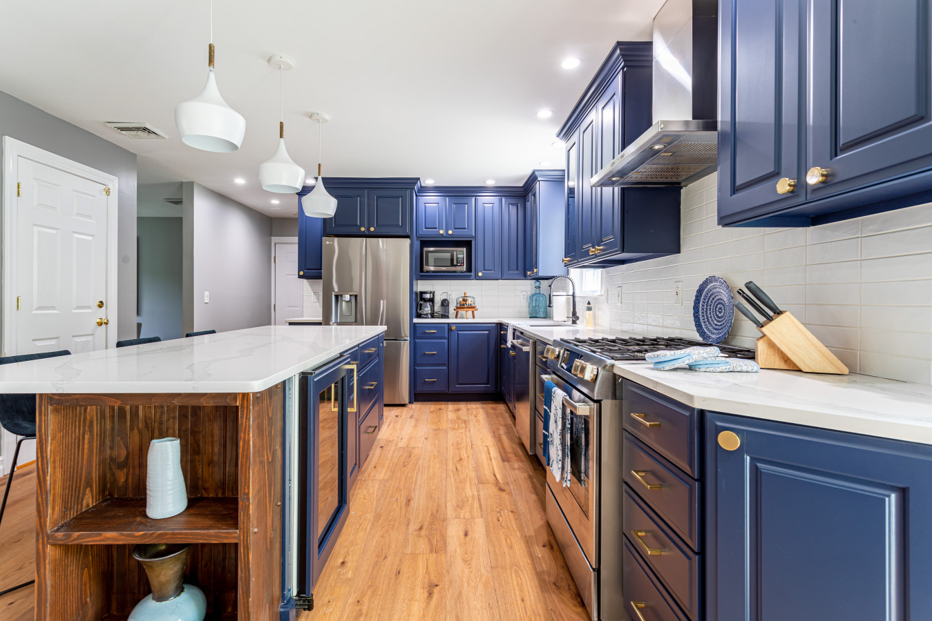 Beautiful blue kitchen with island