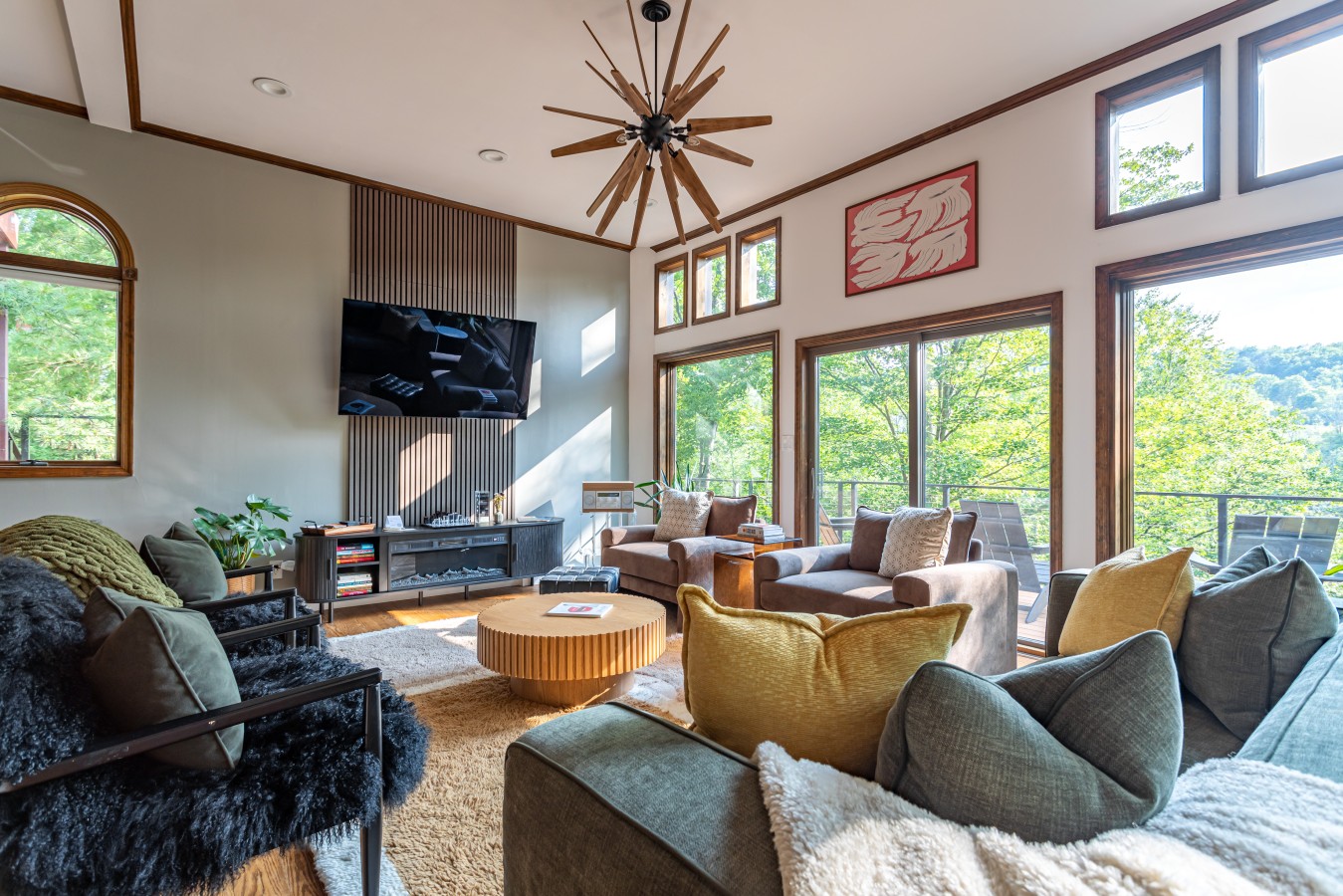 Modern comfort meets mountain charm with soaring ceilings, a cozy fireplace, and plenty of seating for everyone