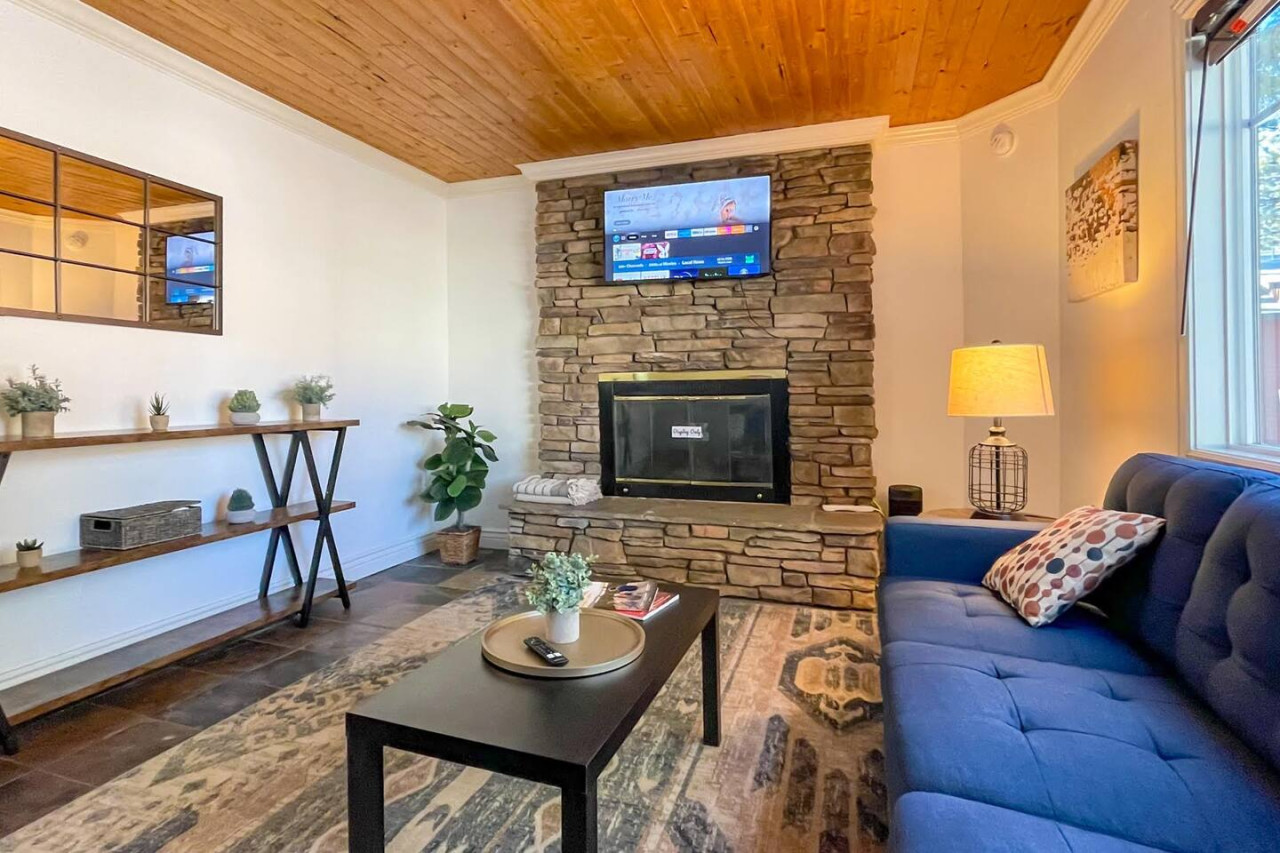 Spacious living room with smart TV.