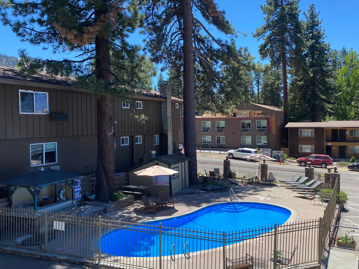 Swimming pool view across property
