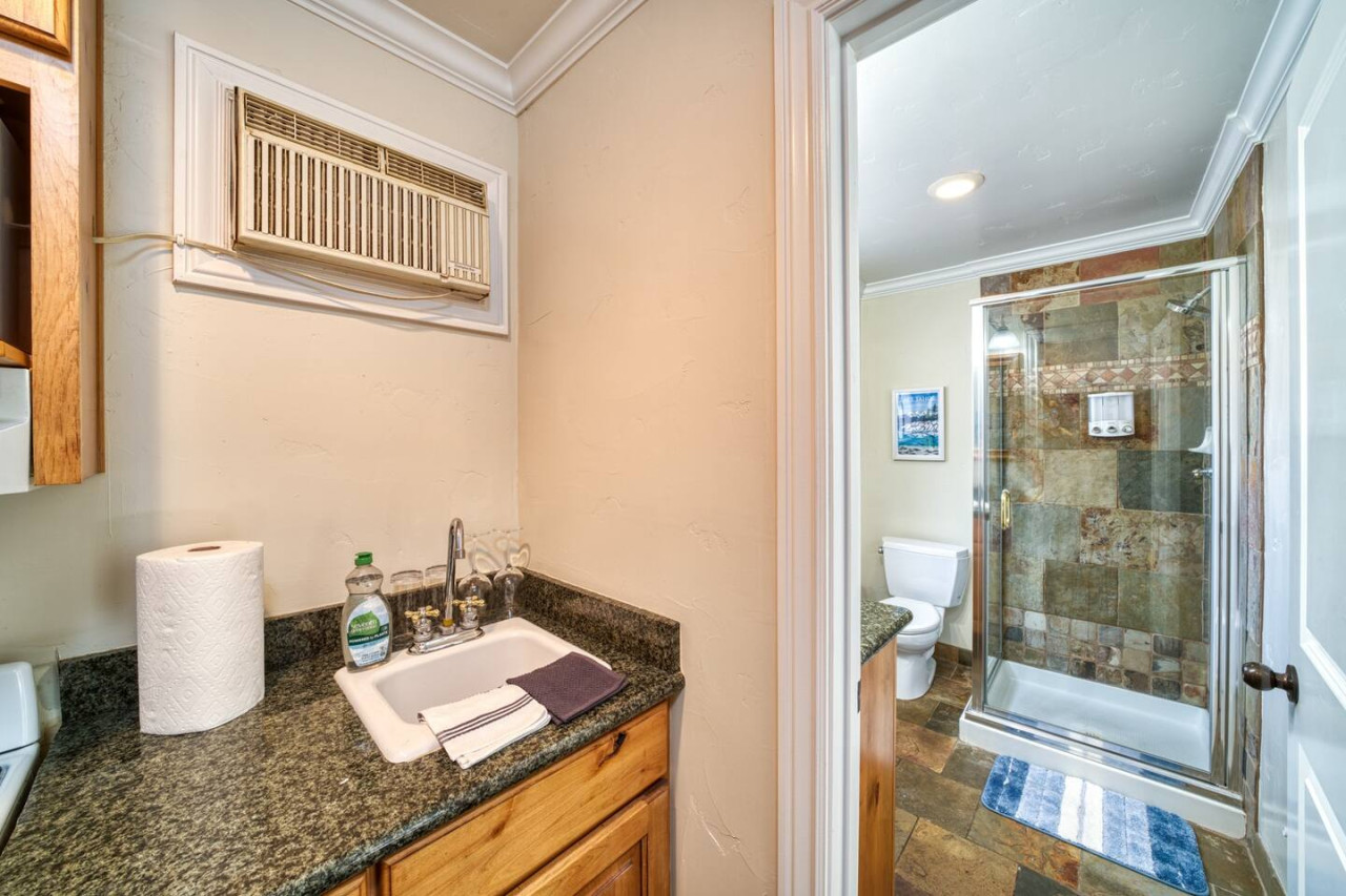 Kitchen sink across the bathroom