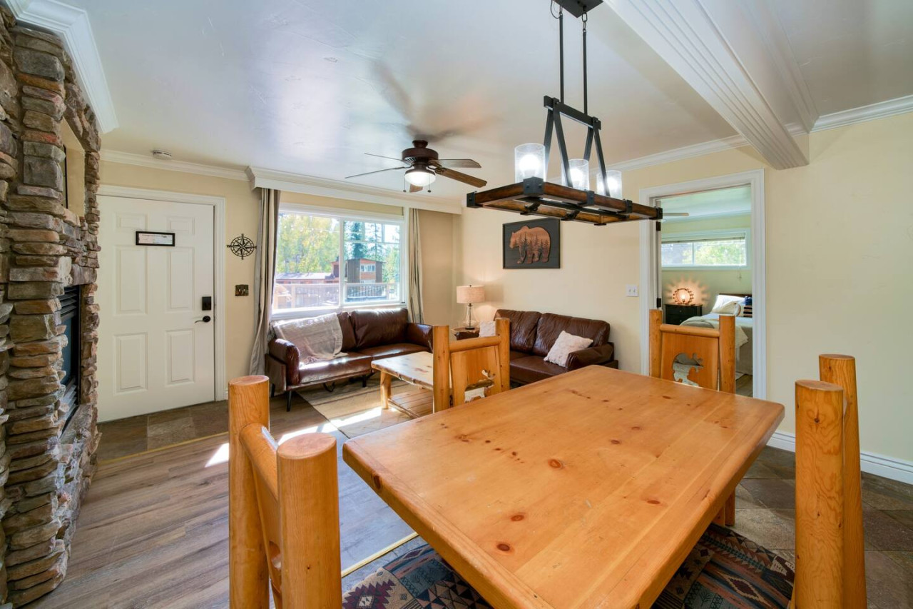Dining area and living room. View from the kitchen.
