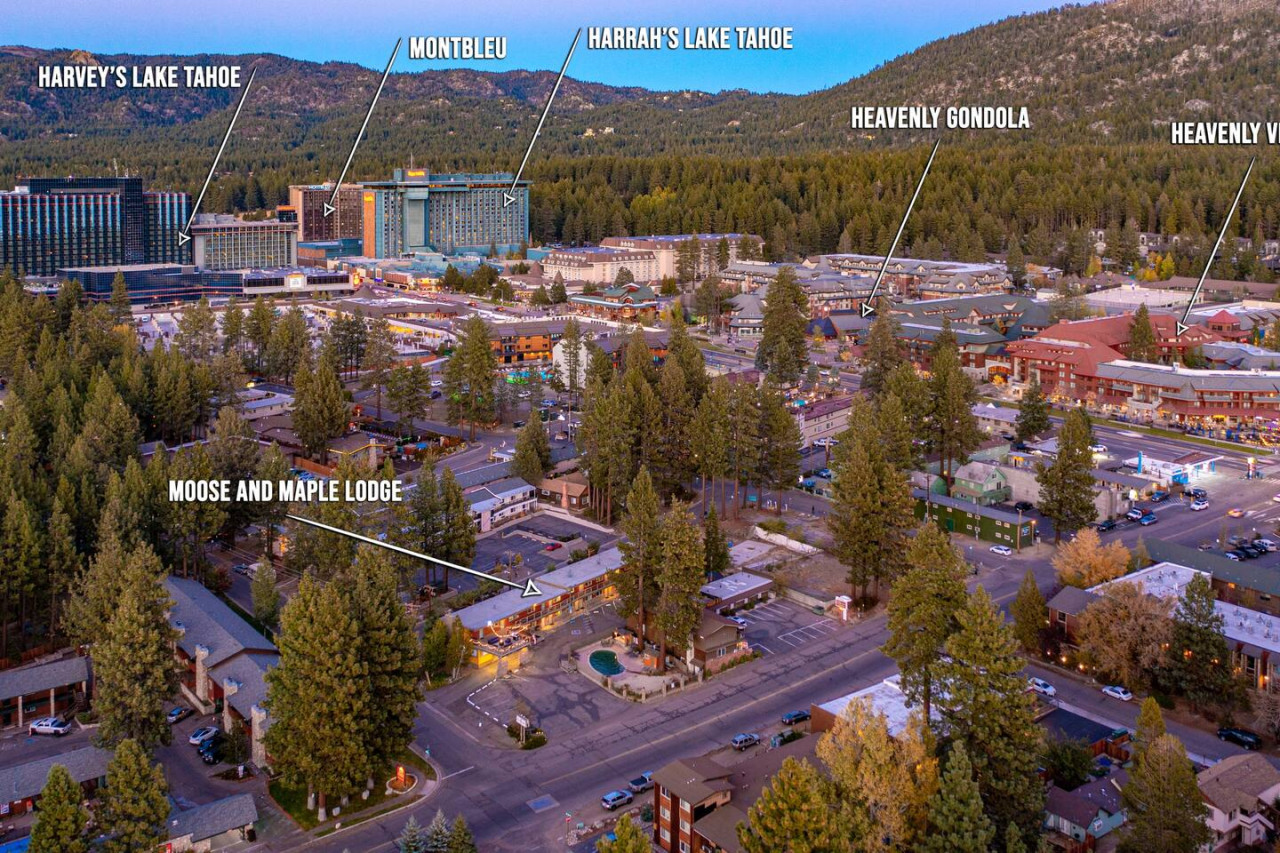 View of how close the lodge is to the areas top attractions. Lake Tahoe is only 4 blocks away past the bottom of the picture.