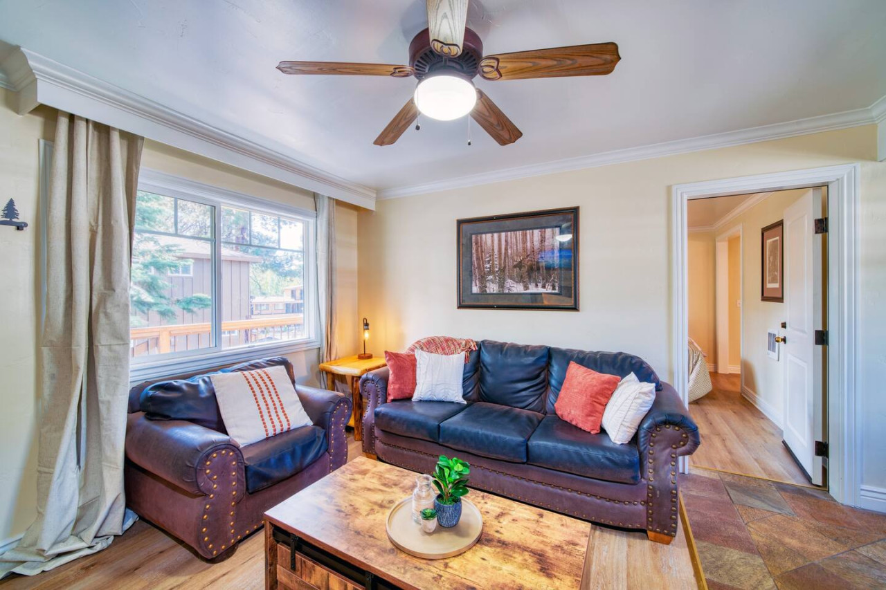 Living room view across the dining table