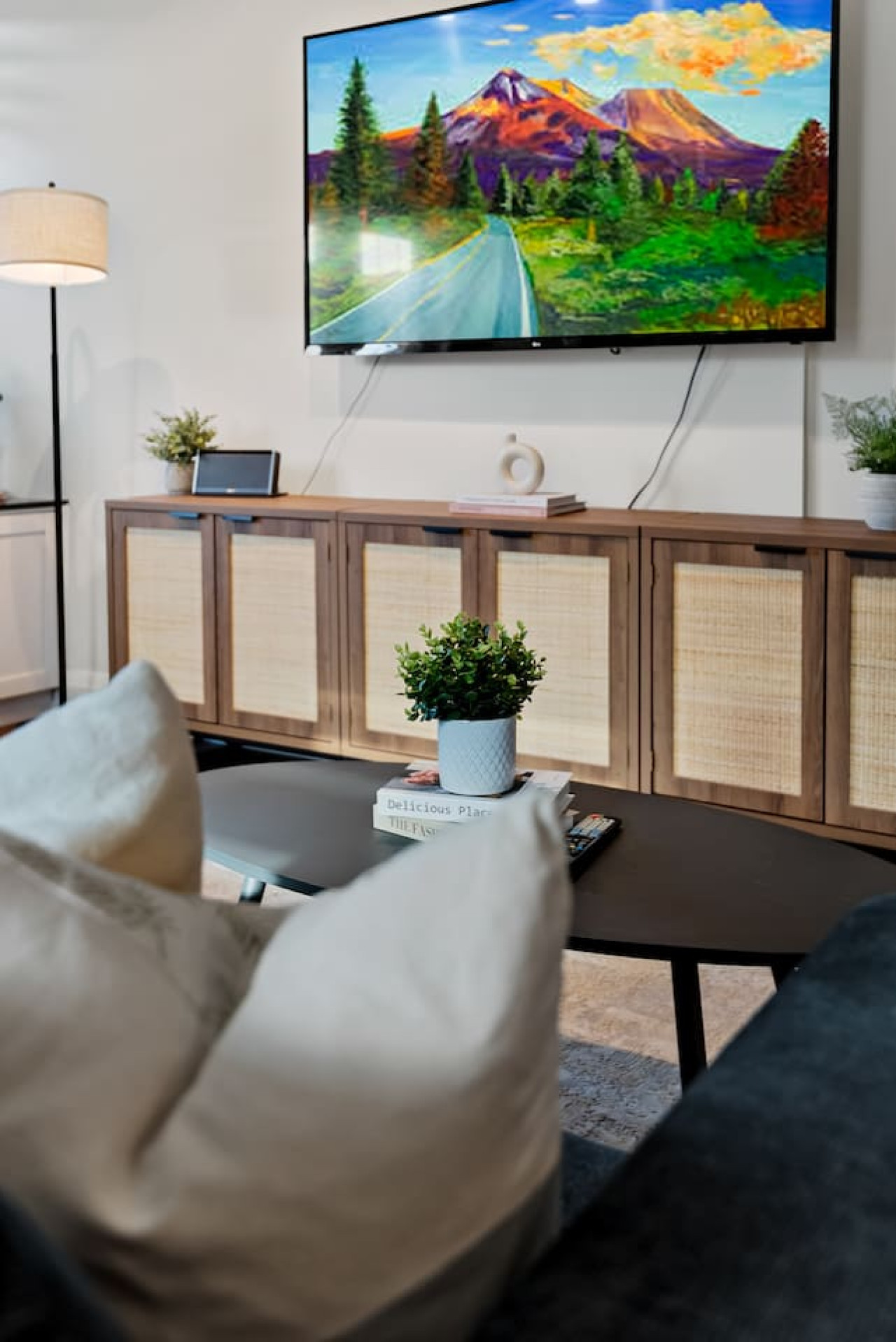 Relax in the living room and watch your favorite shows, lounging is a great way to unwind after a long day.
