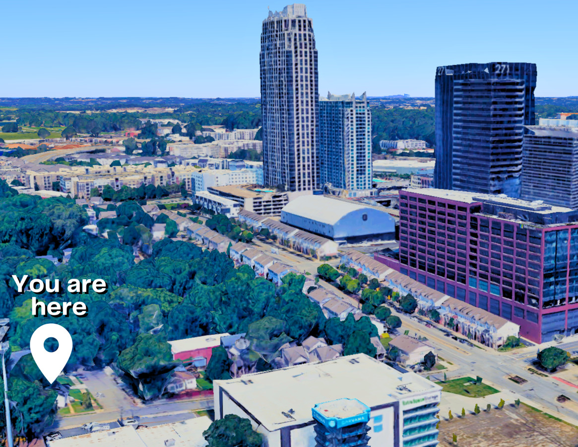 Aerial view of the house location highlighting nearby attractions