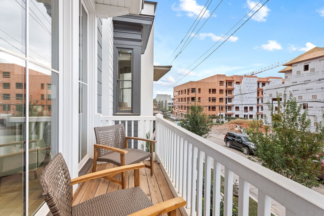 Balcony with seating.