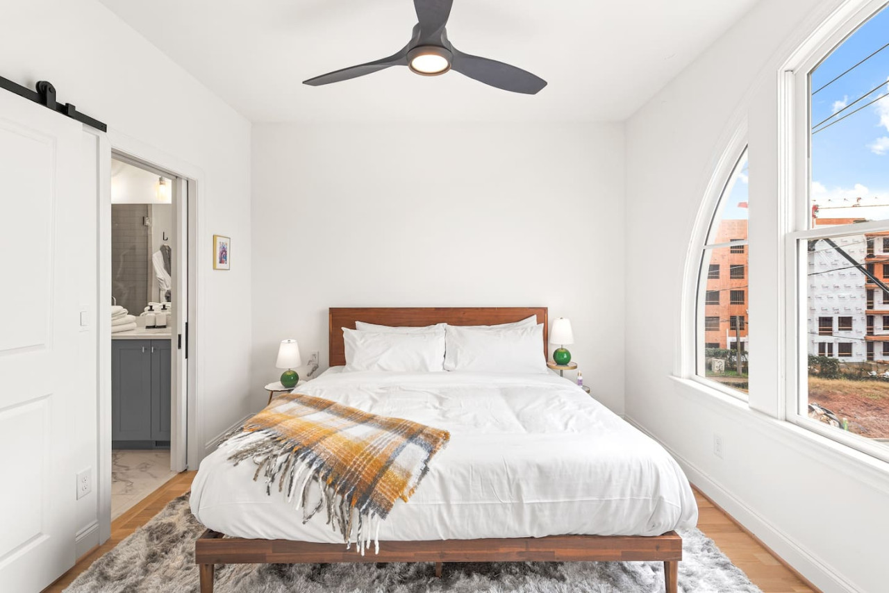 King bed in the primary with a TV.