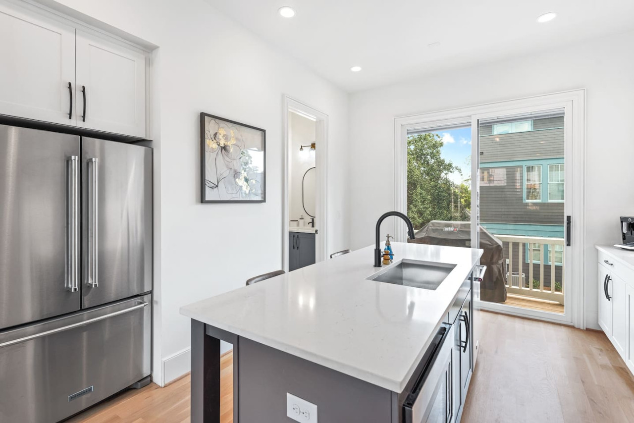 Kitchen Aid appliances; a gas stove, oven, refrigerator, microwave, & dishwasher. Whether you're an experienced home cook or just looking to prepare a quick meal, you'll find everything you need in our kitchen.