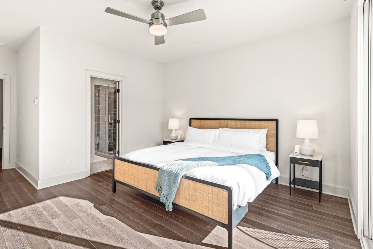 King bed in the primary bedroom.