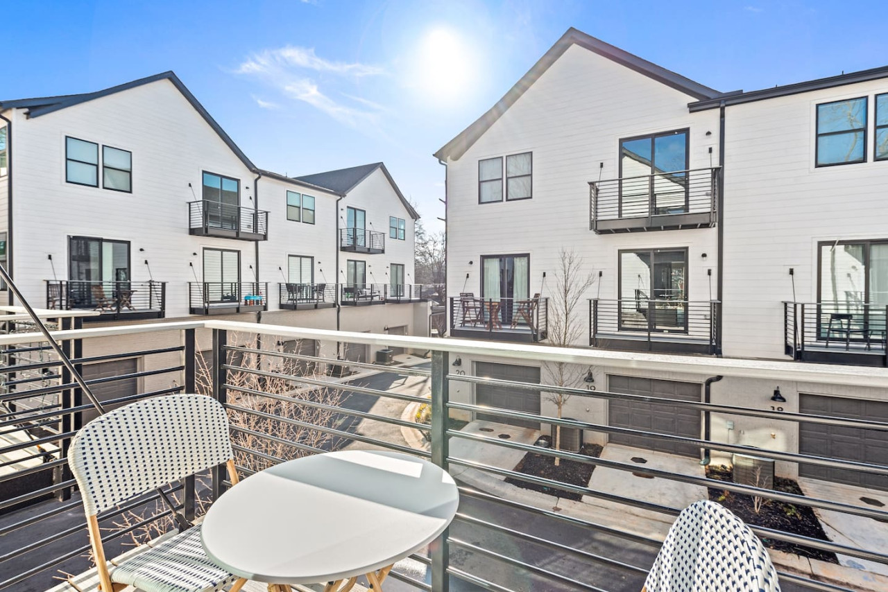 A private balcony with seating.