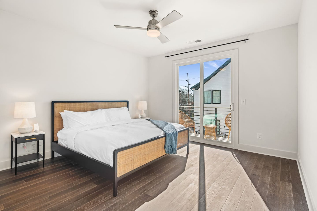 King bed in the primary bedroom.