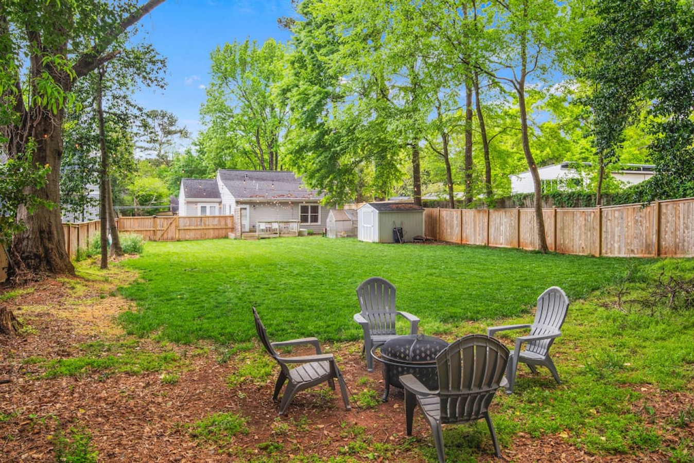 Firepit area (firewood not provided).