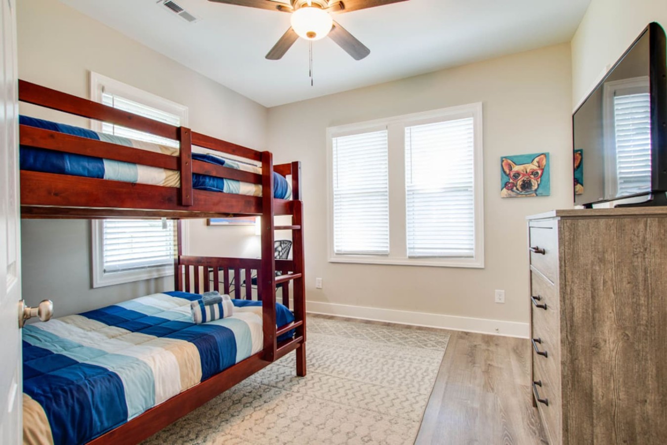 Our spare bedroom has two full-size bunks along with a 42" tv.