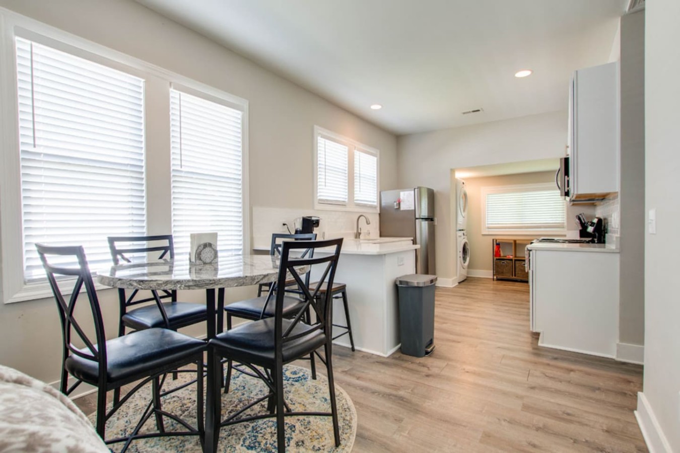 Bright Dining Space for Four
Enjoy meals, coffee, or game night at this cozy table set in a sunlit corner just off the kitchen — perfect for gathering and relaxing with your group.