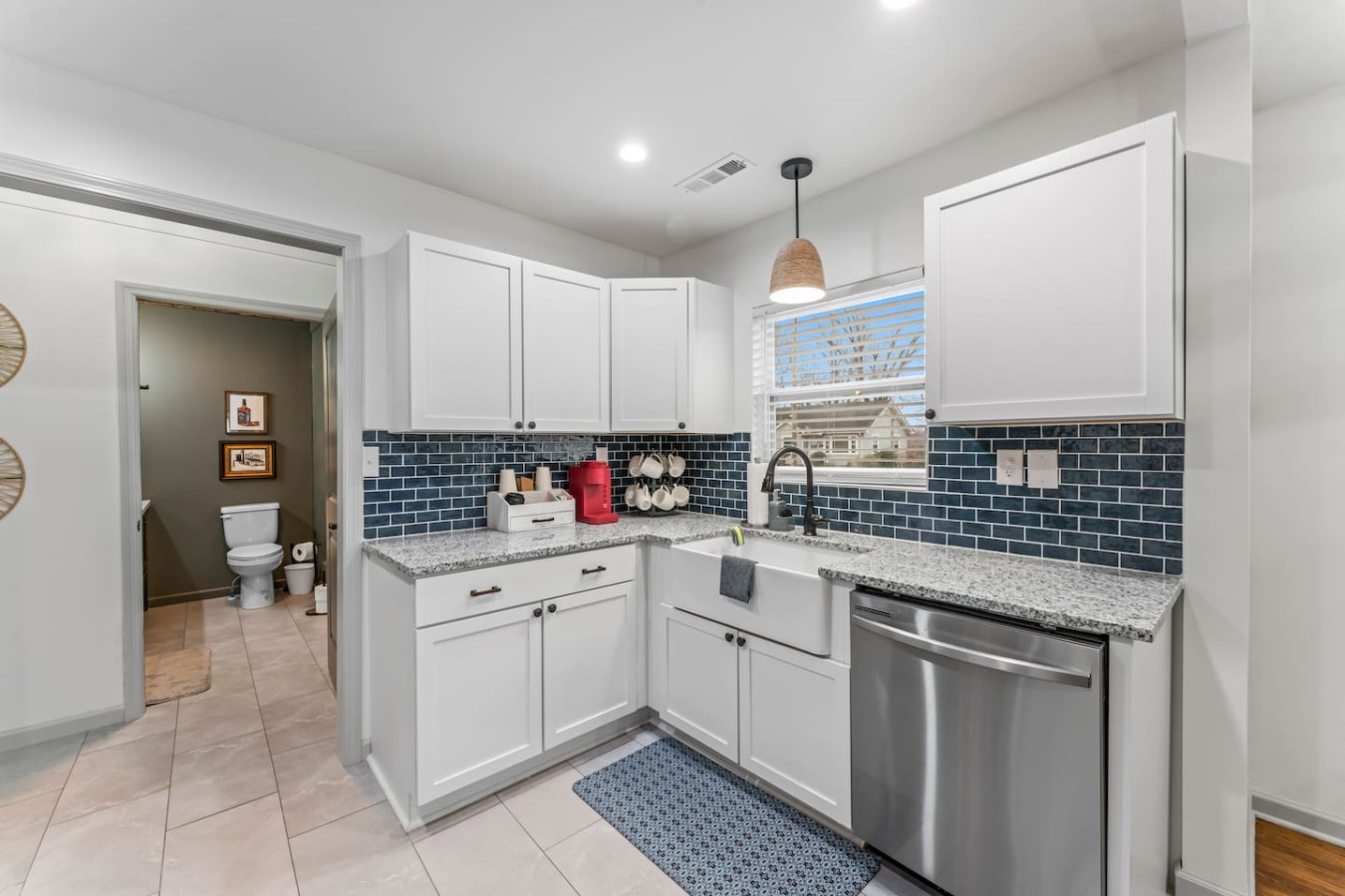 Bright kitchen with coffee bar and modern fixtures