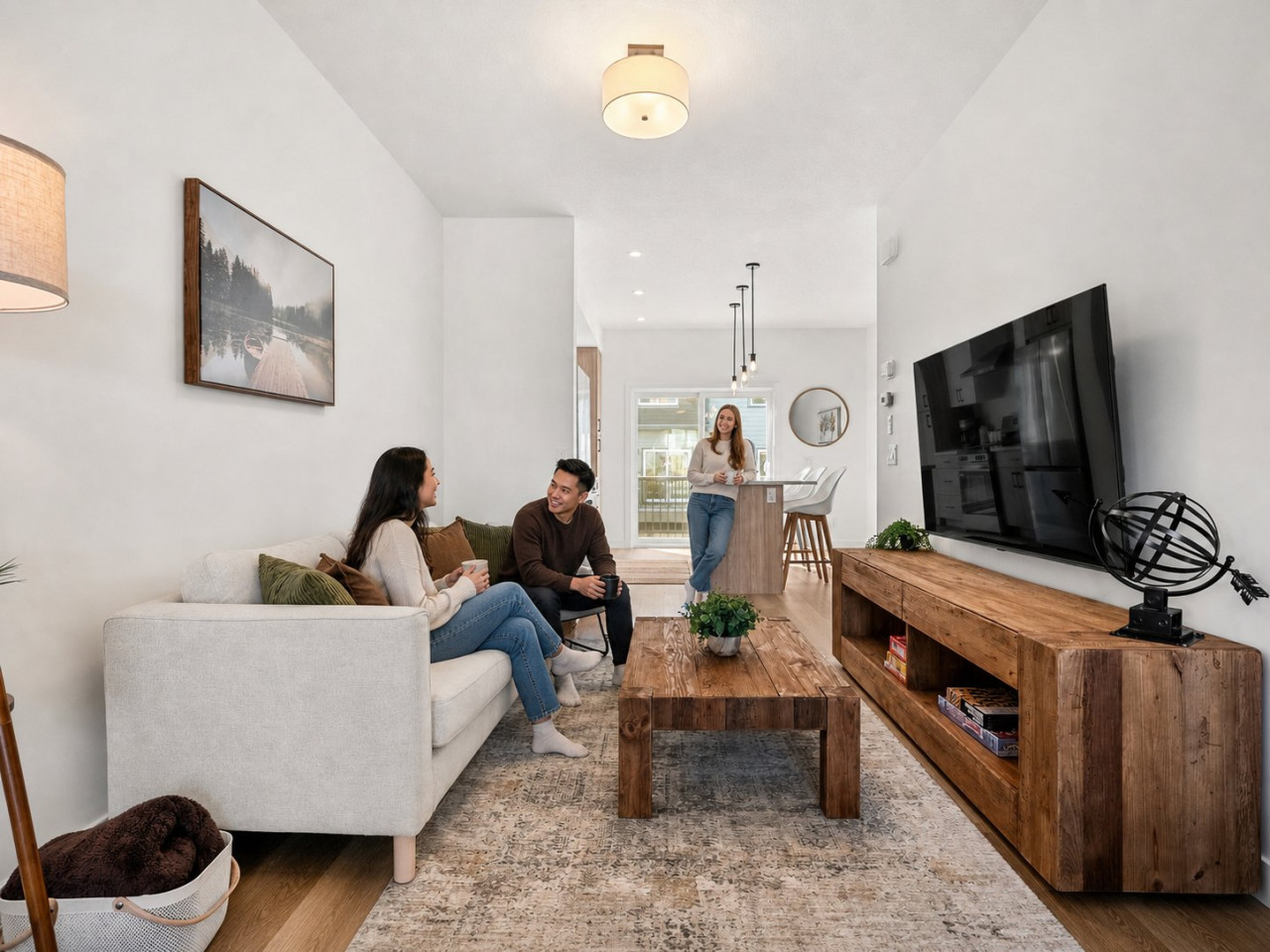 Living room of a Premier Stays townhome in Aspen Woods, Calgary