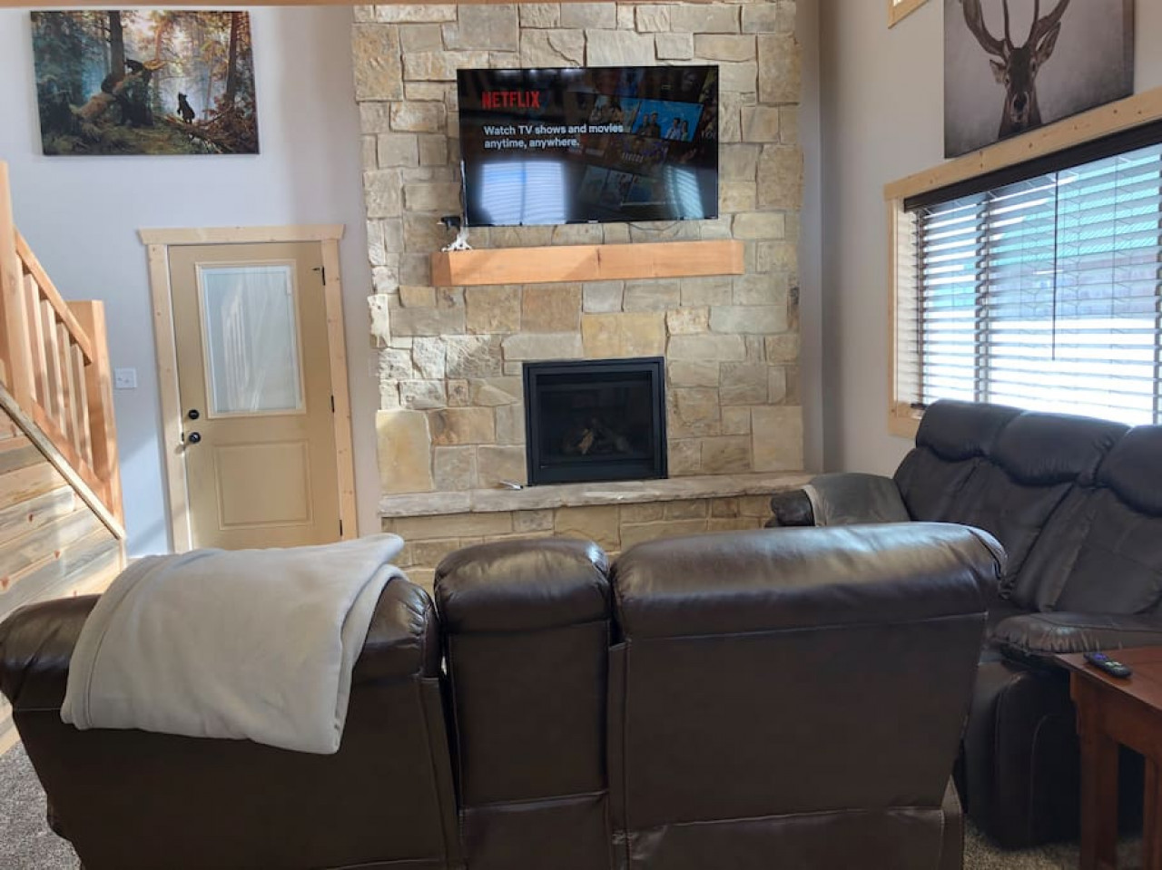 Gas fireplace and smart TV in the living room