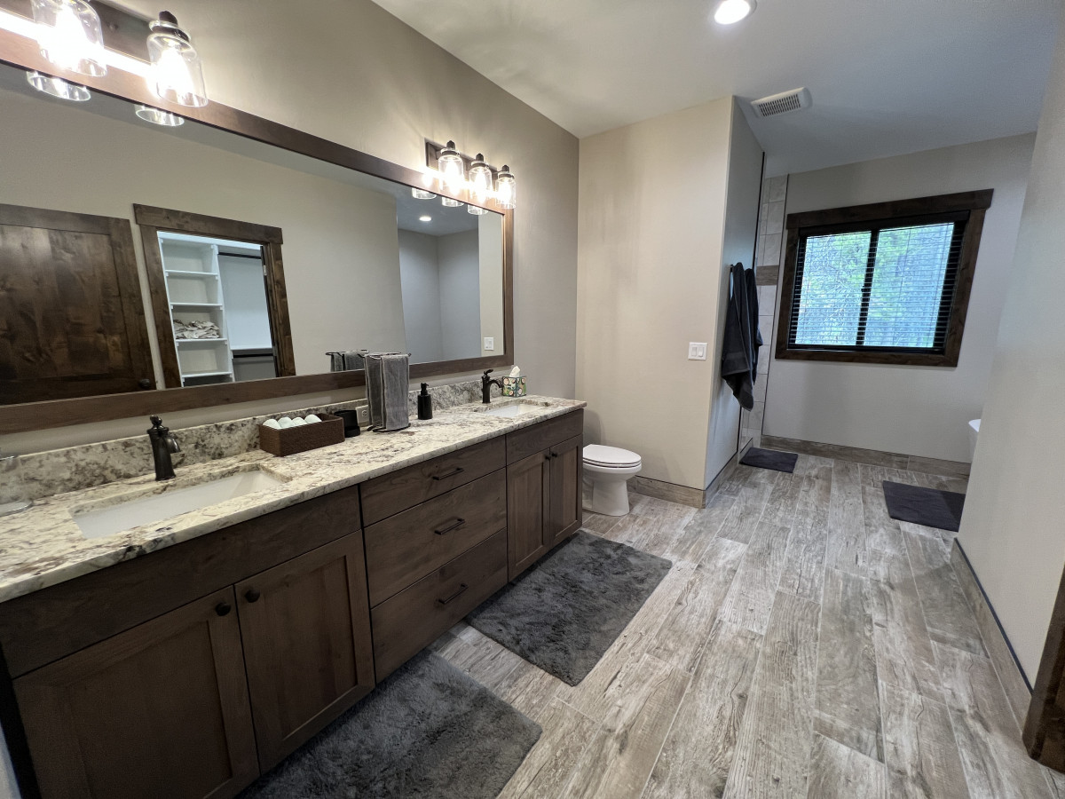 Spacious master bath with walk in shower, tub, closet space