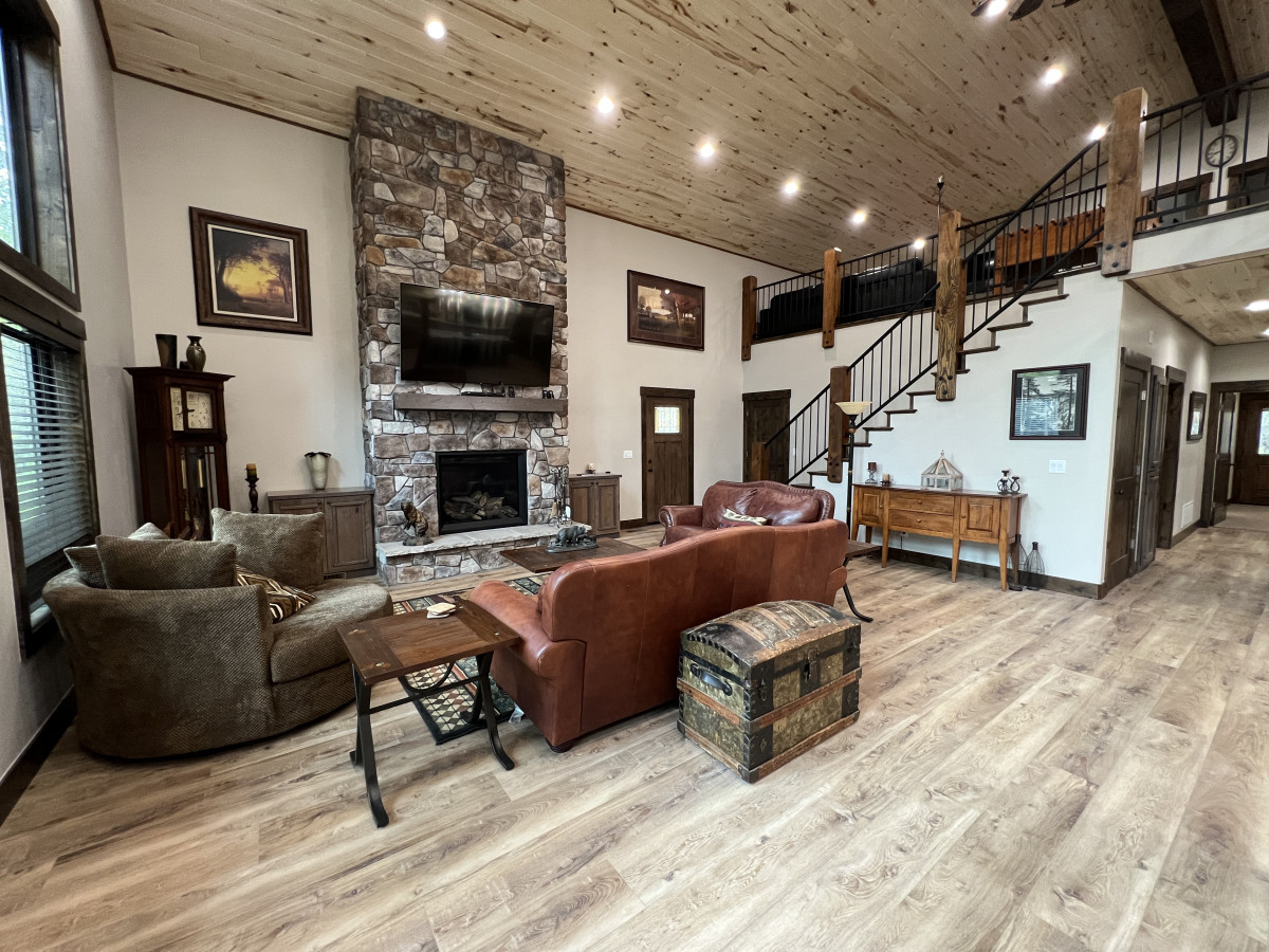Warm up by the fireplace or relax and watch a show