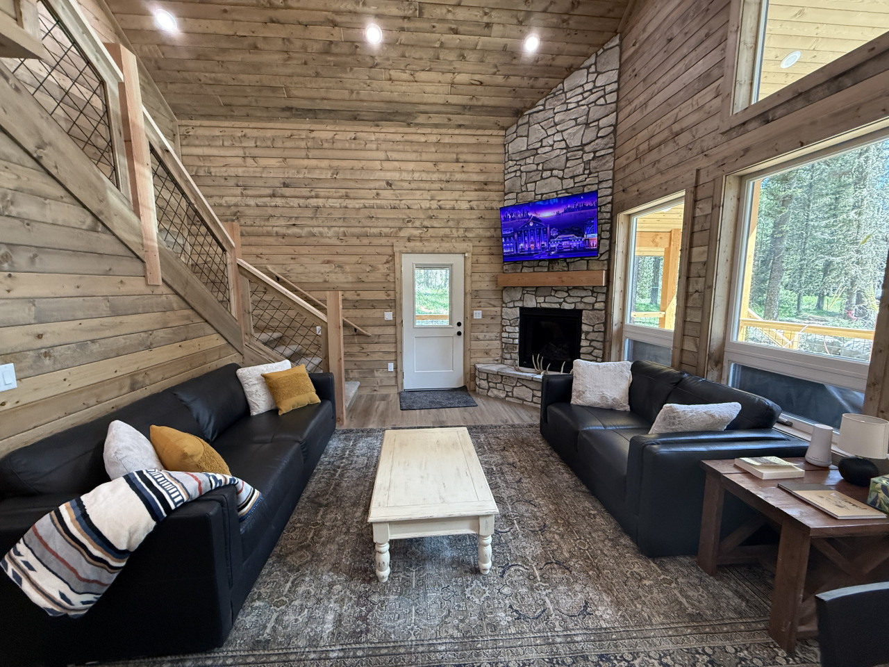 Relax on the comfy couches and enjoy a TV show or movie