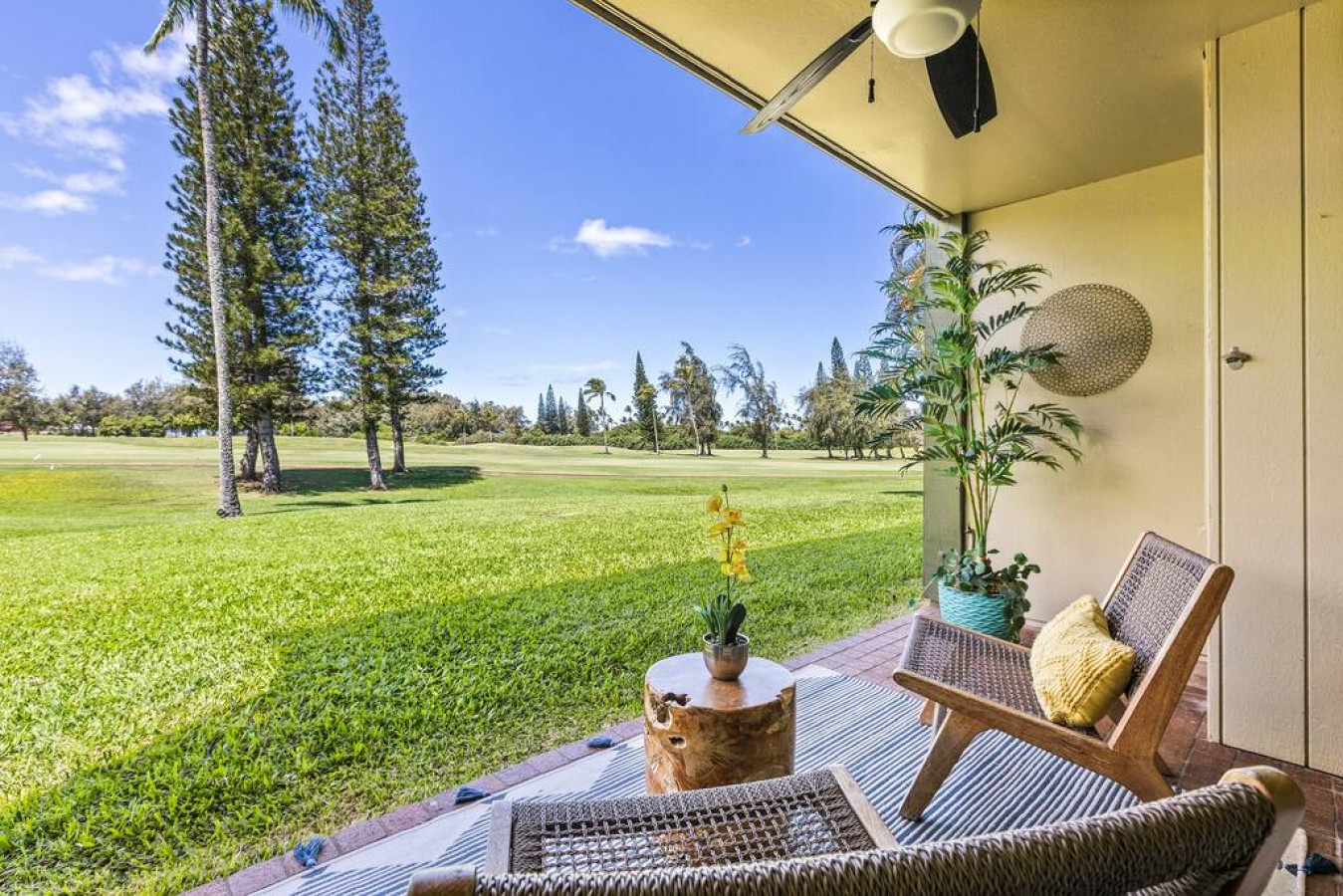 Enjoy a lovey sunset or morning cup of coffee sitting out on the Lanai