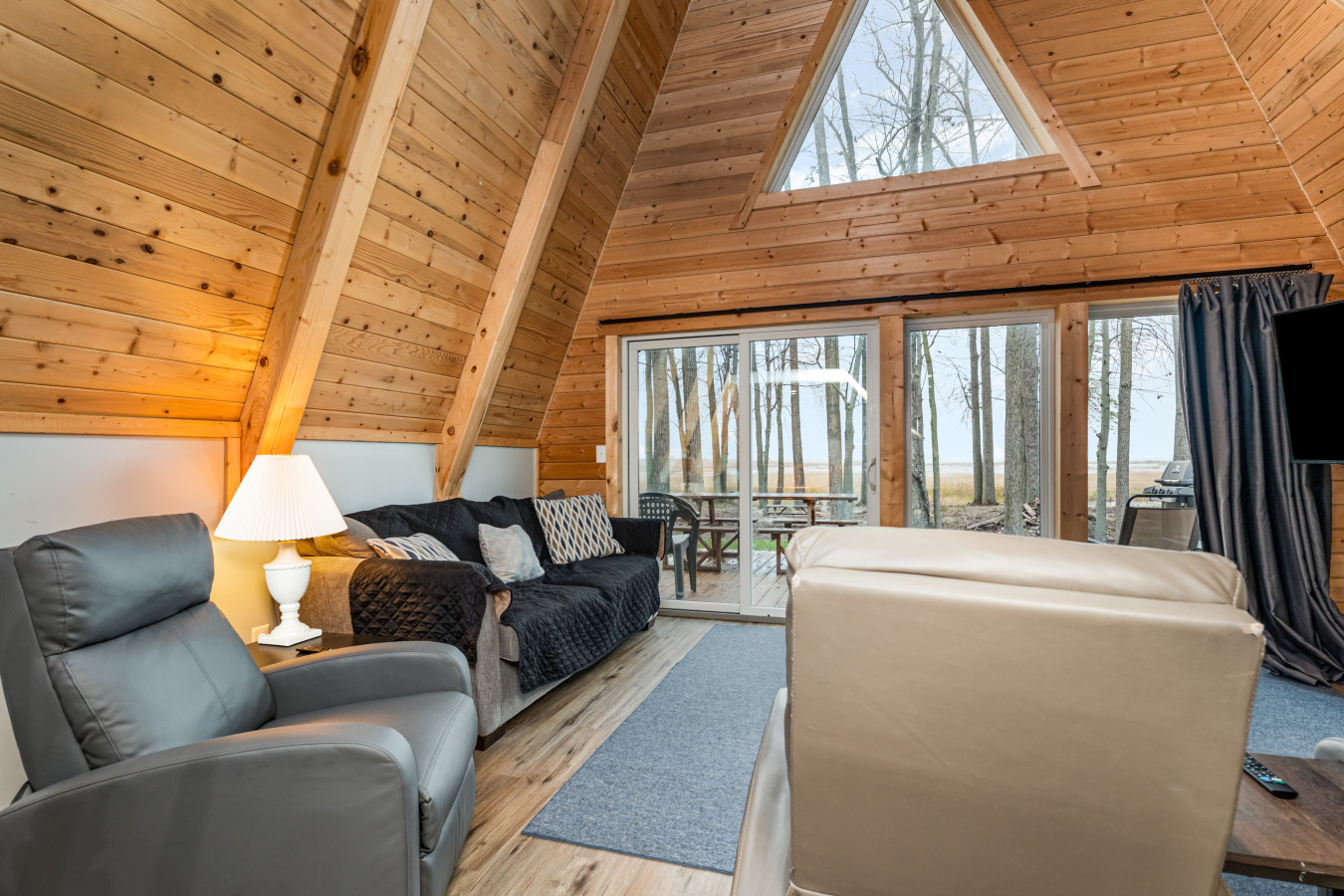 Nature's Nest Lakeside living room with smart TV and fast internet