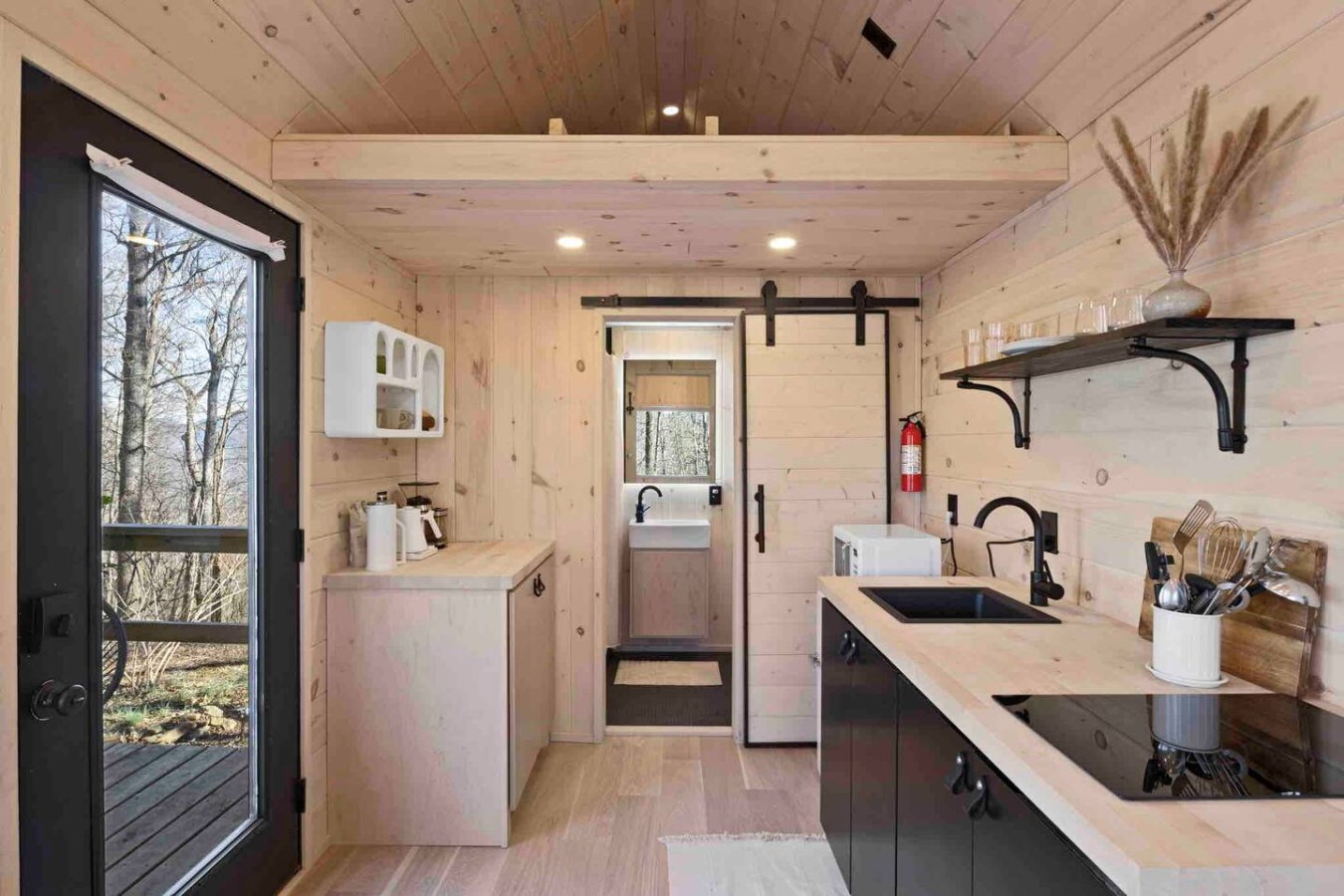 The interior of our Japandi Tiny House!