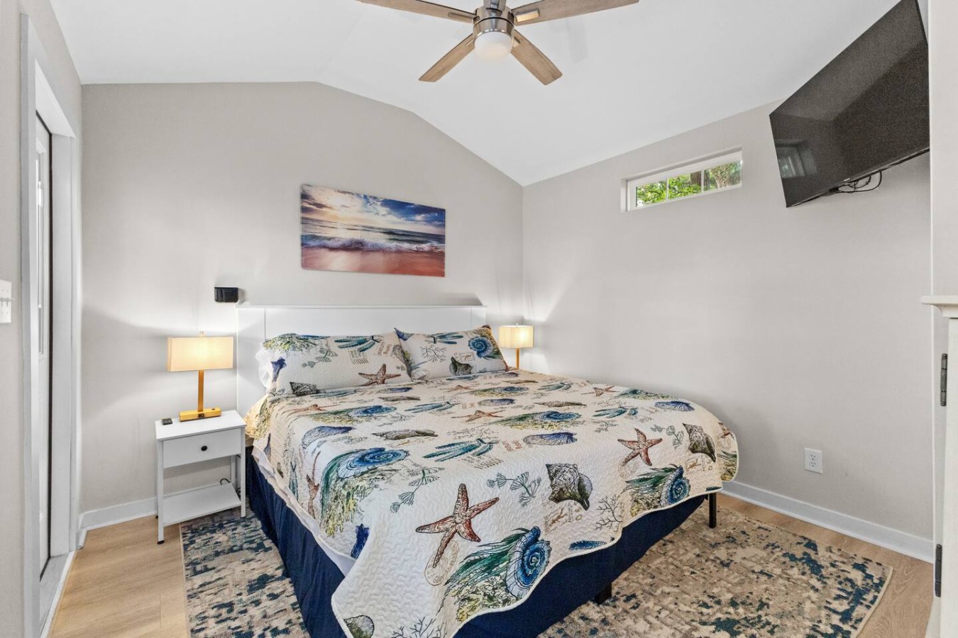 Cozy up in our king bedroom with a smart TV