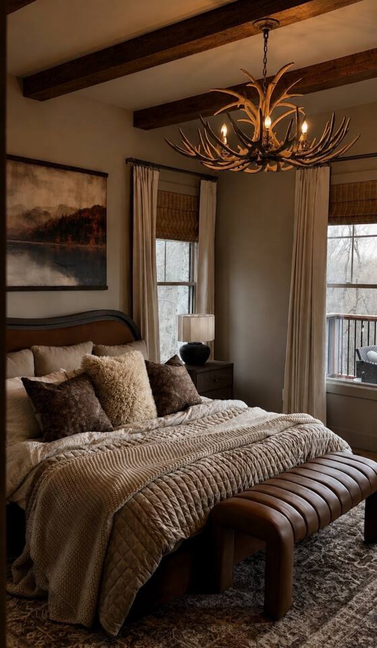 Luxury master suite with mountain view